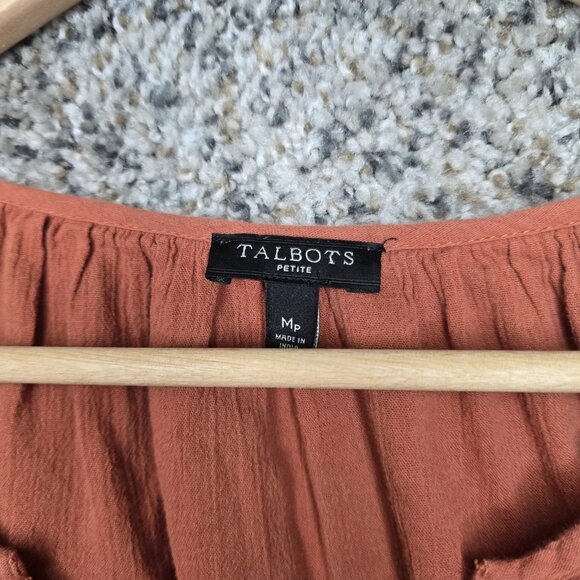 Talbots Top Womens MP Petite Medium Orange V Neck Peasant Blouse Ladies - Picture 6 of 7